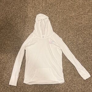 Vineyard Vines White Hooded Shirt with Blue Logo